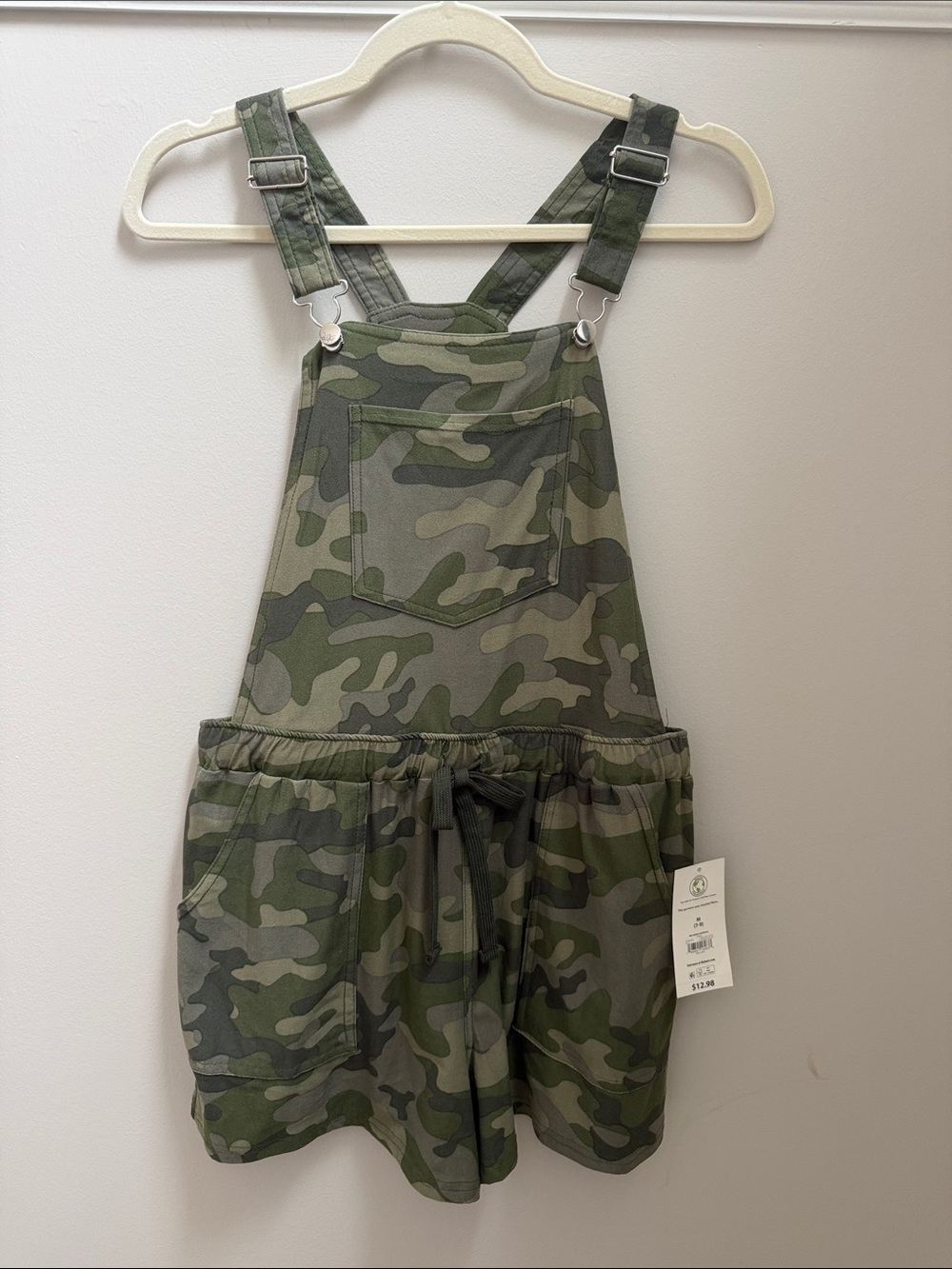 NWT No Boundaries Soft Knit Green Camo Romper Overalls Sz M